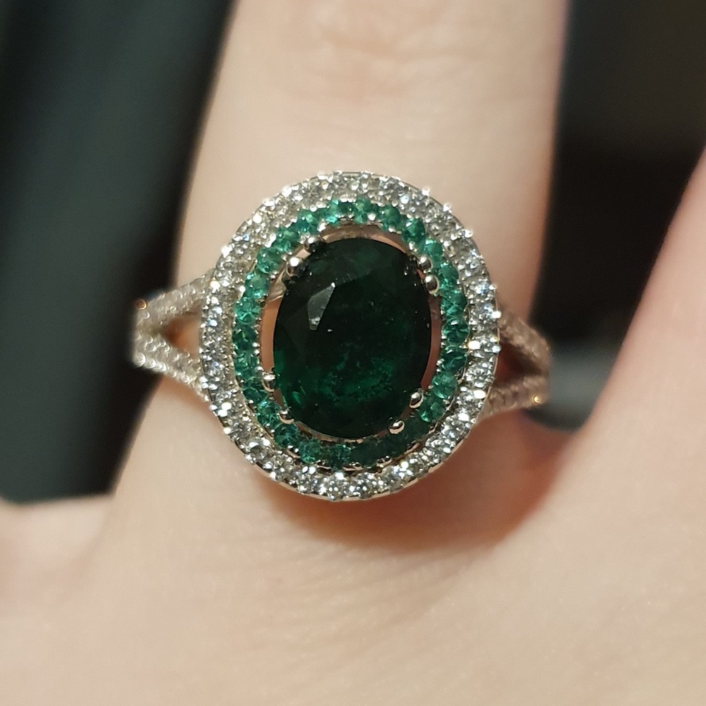 Faux Emerald Halo Ring